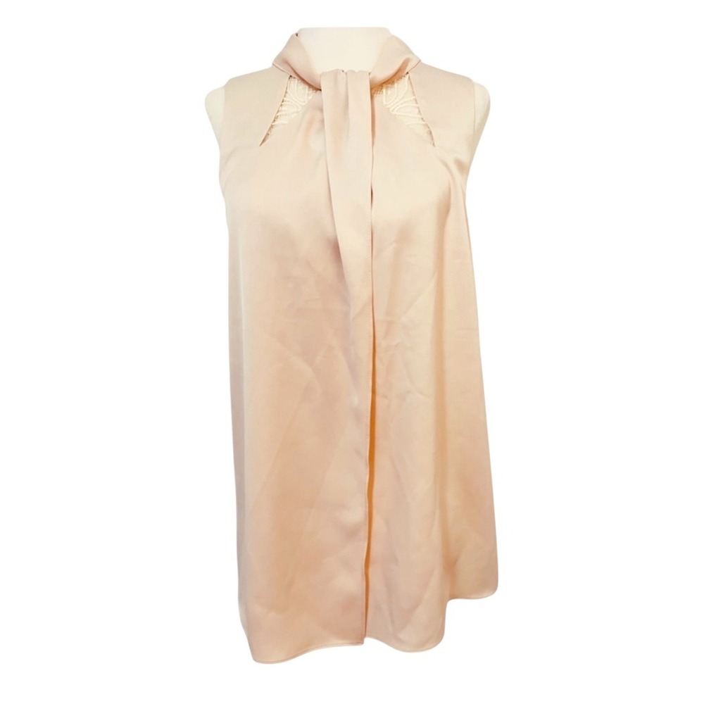 Linea Womens‎ Size 10 Blush Pink Sleeveless Bow Neck Blouse Top